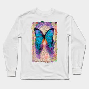 Romantic blue butterfly with flowers exotic design Long Sleeve T-Shirt